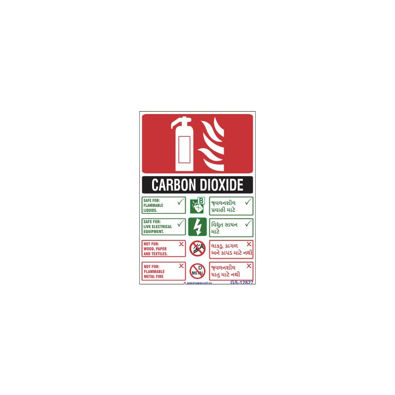 Carbon Dioxide fire extinguisher Signage
