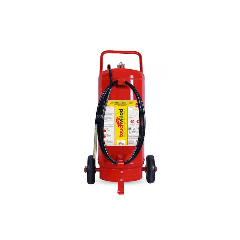 Higher Cap. Trolley Mounted Mechanical foam type Fire Extinguisher of Cap. 50 liters confirms to IS 13386, bearing ISI mark.