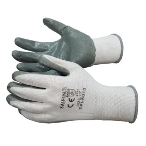 Grey And White Nitrile Coated Gloves